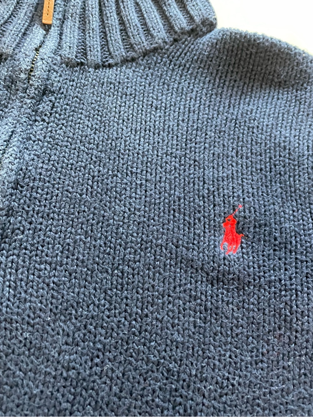 Ralph Lauren Navy Quarter-Zip Sweater with Red Pony Vintage - Picture 2 of 5